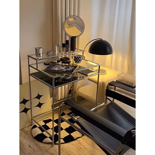 安寝居包豪斯小型USM梳妆台不锈钢单人办公桌轻奢透明玻璃ins风化