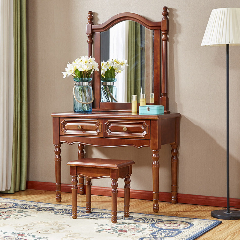 实木梳妆台卧室带镜子美式乡村化妆台凳子组合98公分尺寸欧式白漆,住宅家具,梳妆台/桌,淘宝优惠券,粉丝福利购,淘宝优惠卷