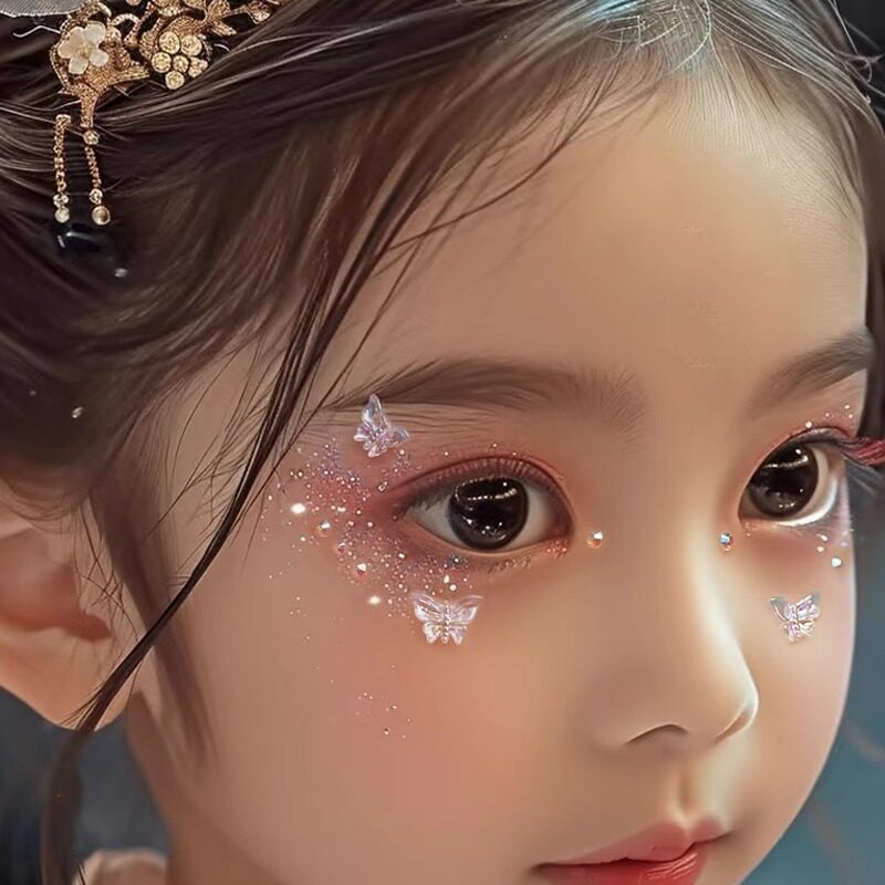 正品儿童贴脸饰品舞台妆彩绘蝴蝶珍珠水钻2025年新款彩绘亮晶晶六