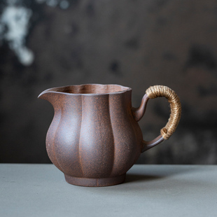 老岩泥手持公道壶 中式复古粗陶煮茶罐围炉煮茶壶 大容量公道杯