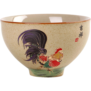 陶知怡粗陶公鸡主题主人杯大明成化斗彩鸡缸杯仿古品茗杯大号单杯