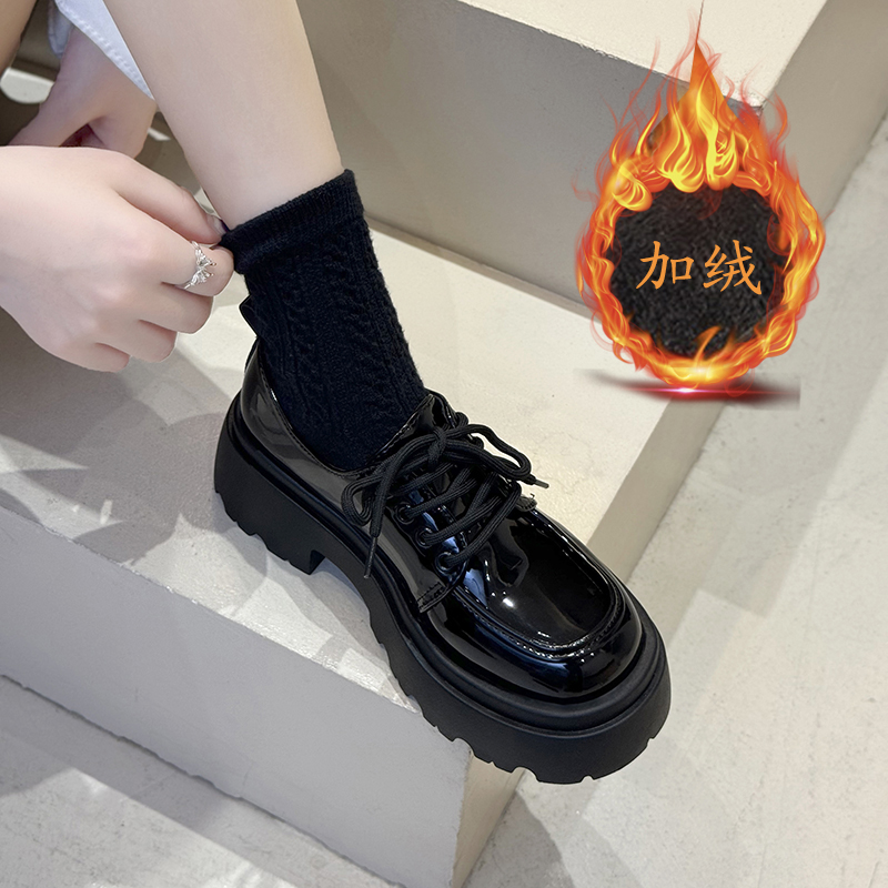 英伦风厚底加绒小皮鞋女2