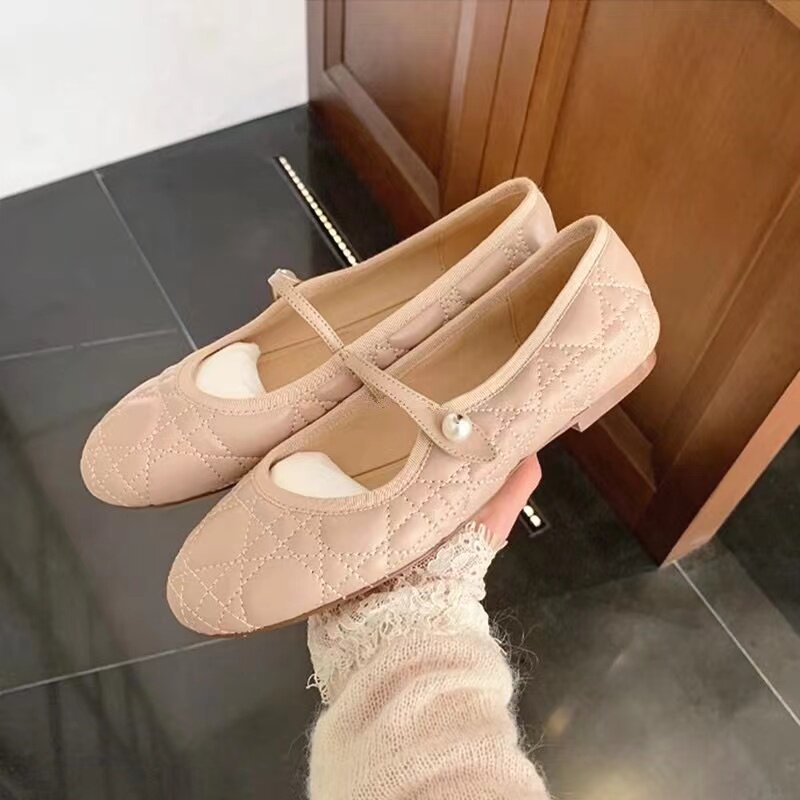 真皮裸色玛丽珍女鞋2026