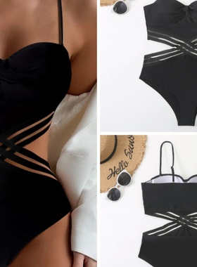 硬包绑带连体比基尼泳衣女Underwired Strappy One-Piece Bikini