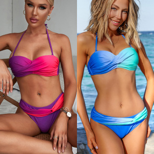 欧美印花高腰亚马逊速卖通货源硬包钢托性感分体女泳衣比基尼新款