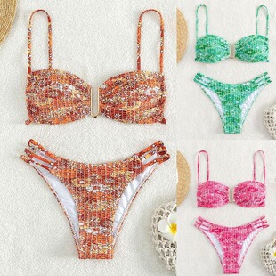 比基尼套装 三点式 欧美风系带分体泳衣bikini 网红同款 温泉辣妹泳装