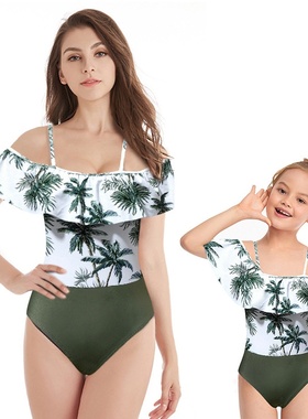Mother-Child Printed One-Piece Swimsuit亲子印花连体泳衣时尚