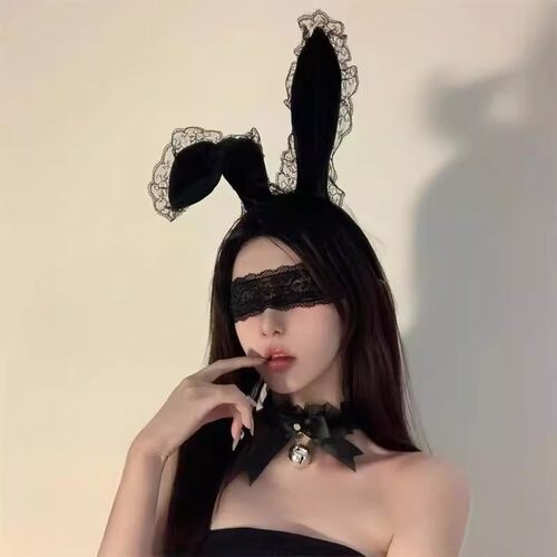 兔耳朵发箍蕾丝边兔女郎头箍性感网红主播情侣配饰眼罩兔耳朵发箍