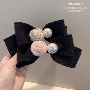 气质公主浪漫玫瑰发夹感蝴蝶结珍珠顶夹后脑勺顶夹头饰弹簧夹