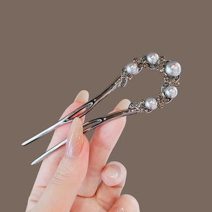 u型珍珠发钗女2024新款 头饰 后脑勺盘发簪子古风感发夹新中式