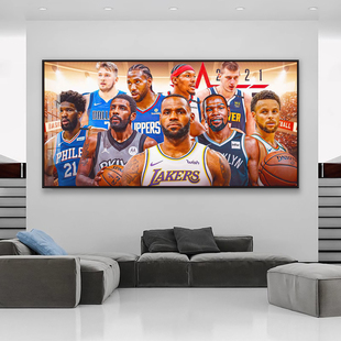NBA全明星挂画男生卧室客厅背景墙装饰画体彩店篮球馆墙面壁画