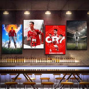 曼联c罗挂画球星海报相框体彩店装饰画足球纪念品周边手办礼品