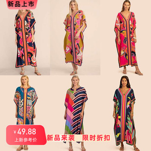 比基尼泳衣长袍外搭女 海边度假长裙宽松罩衫 欧美新款 定位印花罩衫
