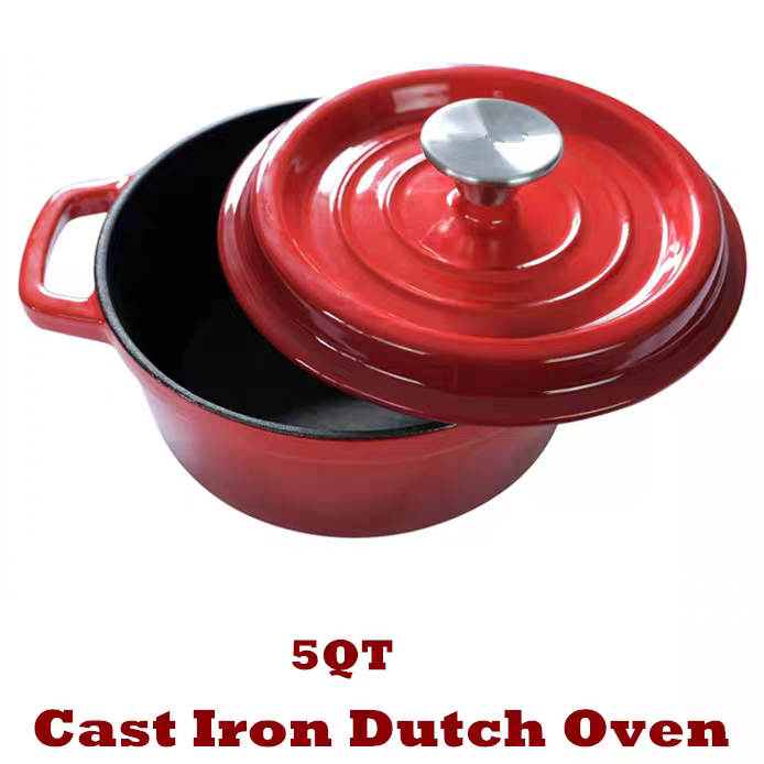 Cast Iron Dutch Oven Pot Bread Baking Casserole Cookware 4L