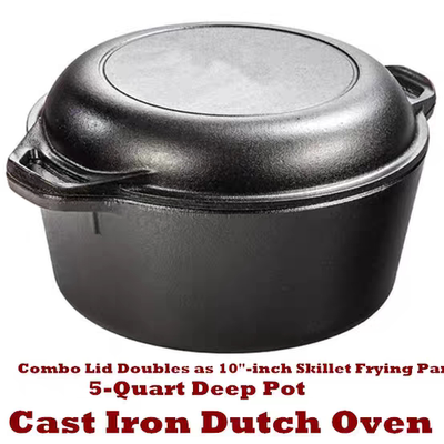 Cast Iron Dutch Oven Deep Pot Skillet Frying Pan Bread 26cm