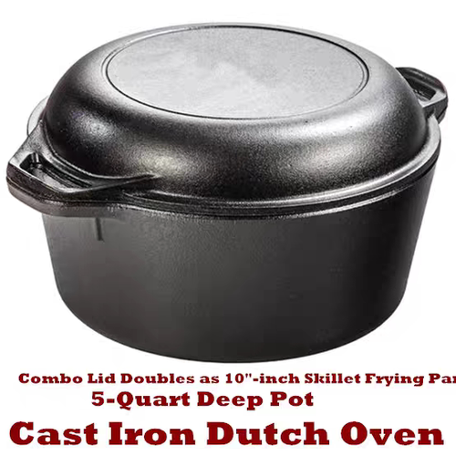 Cast Iron Dutch Oven Deep Pot Skillet Frying Pan Bread 26cm