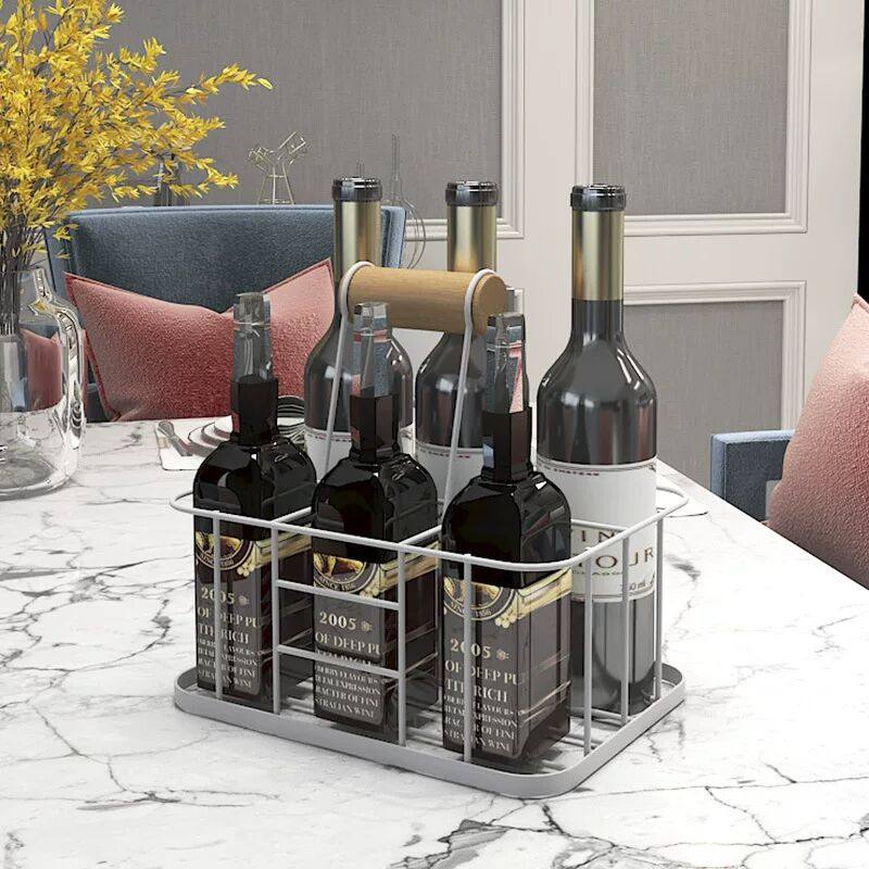啤酒提架铁艺手提酒瓶架红酒架6瓶调料收纳篮酒瓶收纳架提酒篮