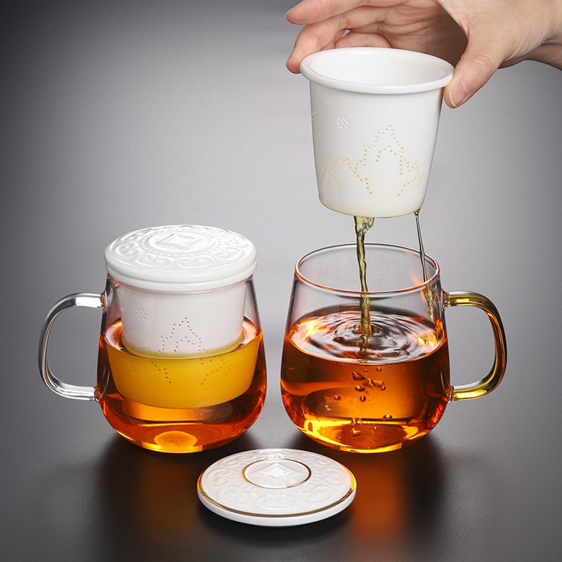 钱金晶 玻璃泡茶杯带陶瓷内胆过滤 耐热办公室男女士茶杯茶水分离