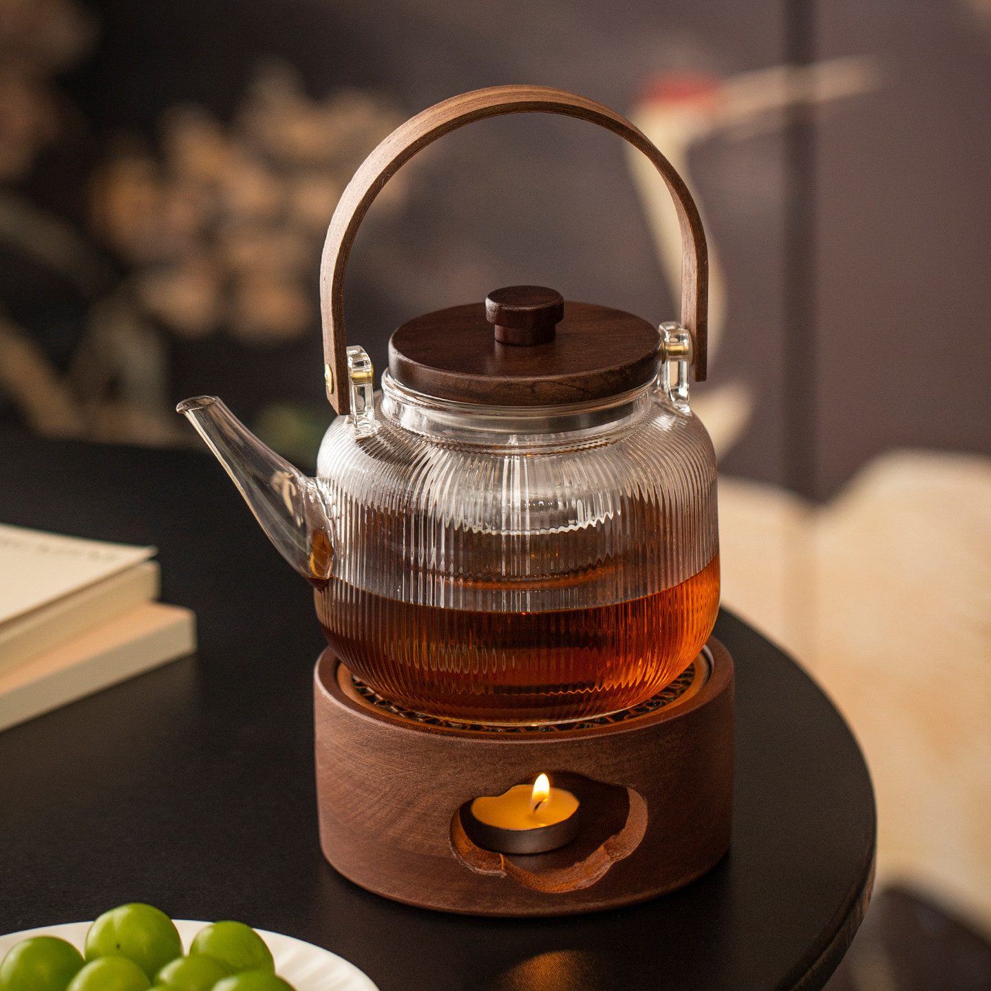 胡桃木温茶炉蜡烛加热保温底座花茶壶套装下午茶茶具花草水果茶壶
