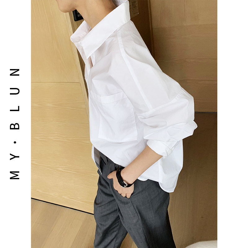 高品质白衬衫女设计感小众上衣秋装2020年新款女纯棉高端长袖衬衣