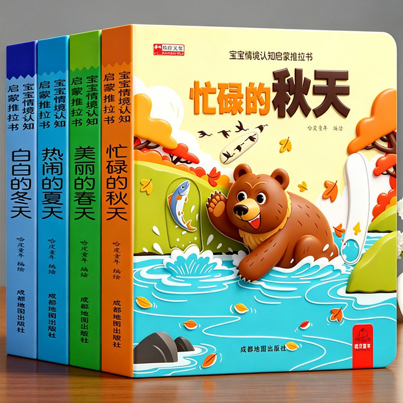 儿童情景启蒙绘本精装硬壳0-3到6岁洞洞书推拉书撕不烂宝宝启蒙早教书幼儿园科普中英双语儿童益智玩具游戏立体机关书认知卡片训练