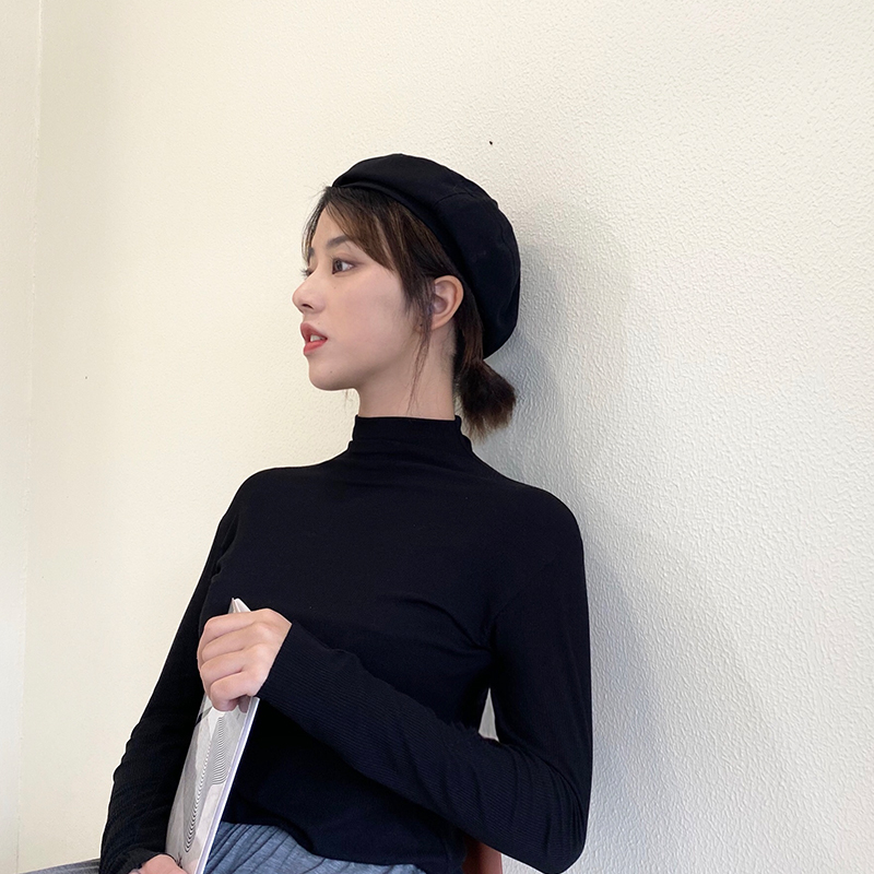 莫代尔打底衫女长袖薄款半高领秋冬内百搭大码黑色修身棉洋气上衣