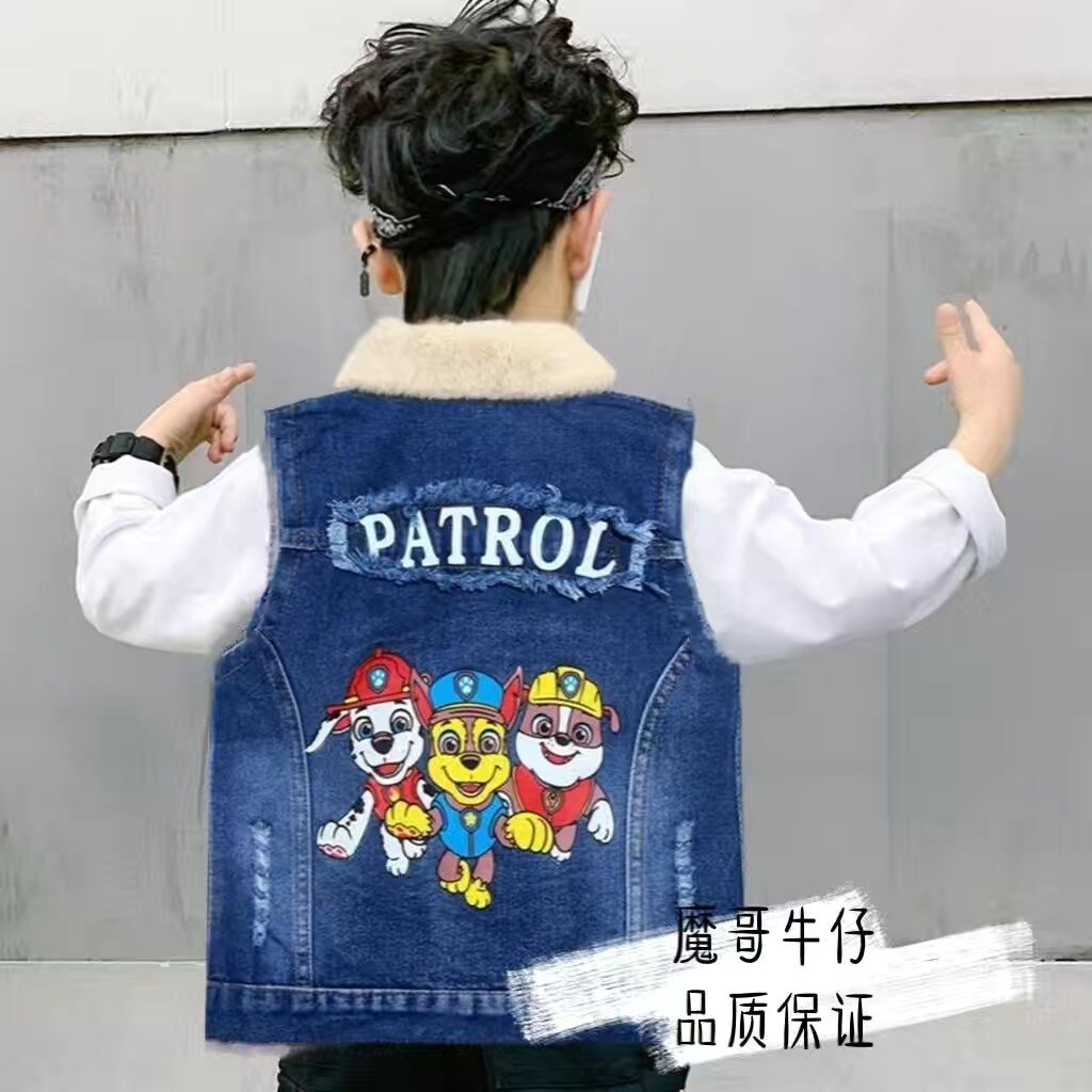 儿童牛仔马甲外套男童秋冬款韩版马甲