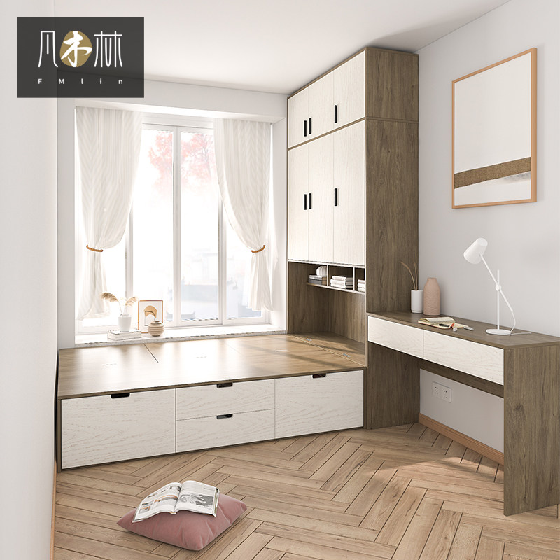 简约小户型衣柜床一体组合家具省空间储物床镂空衣柜床组合榻榻米