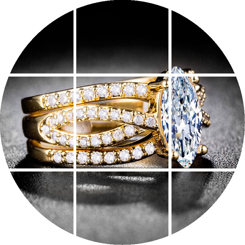 时尚锆石戒指首饰镀925银18k金三件套戒