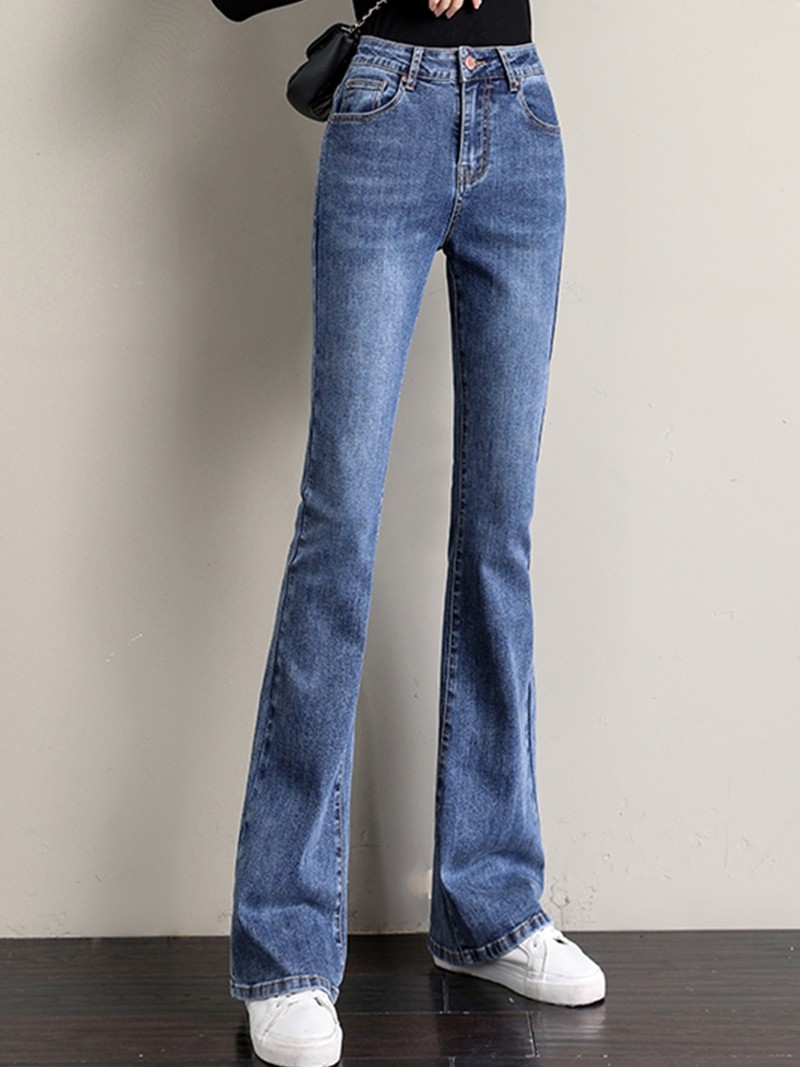 高腰喇叭牛仔裤2025年春季和秋季新的修身和高热风格微喇叭长裤流