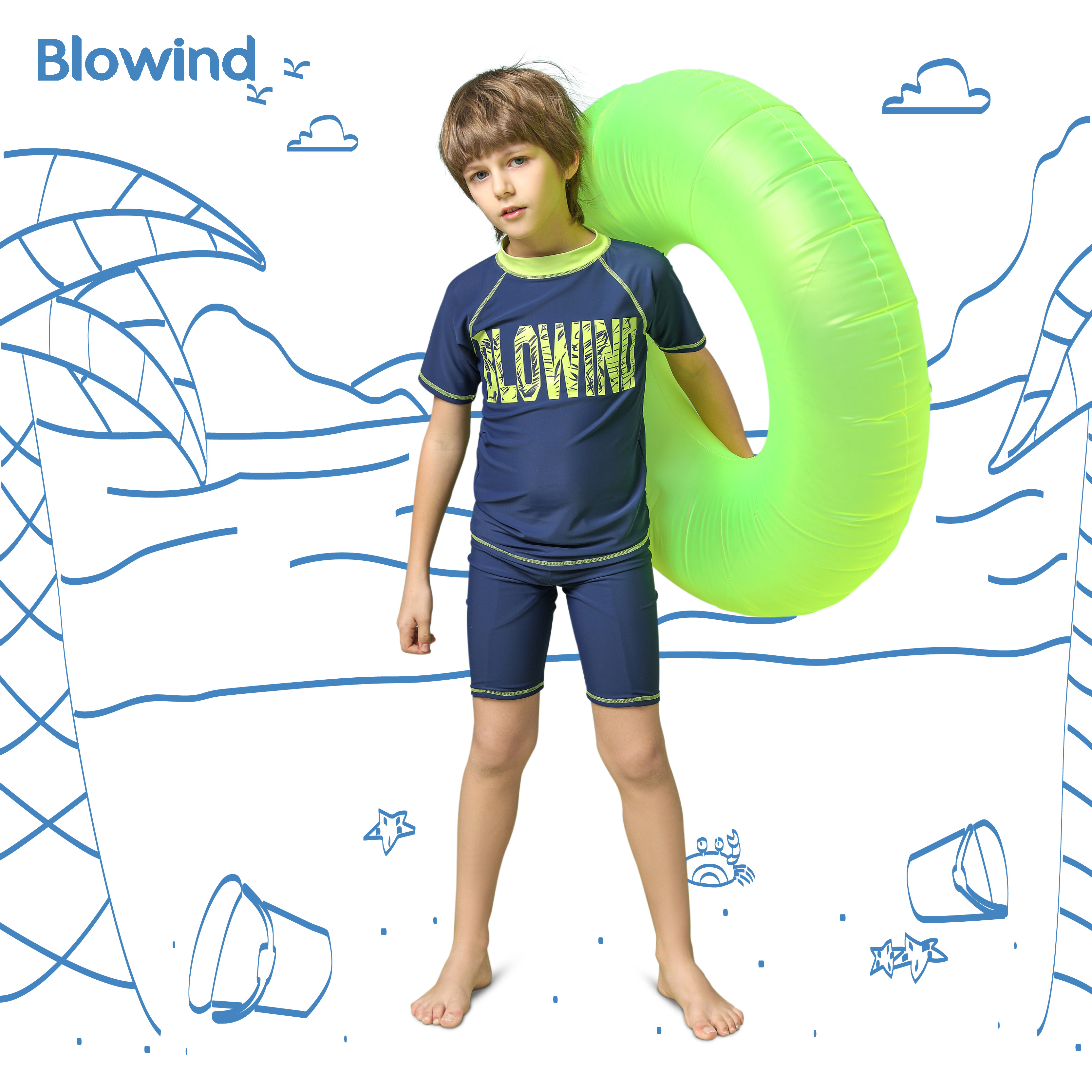 blowind儿童泳衣男童短袖短裤