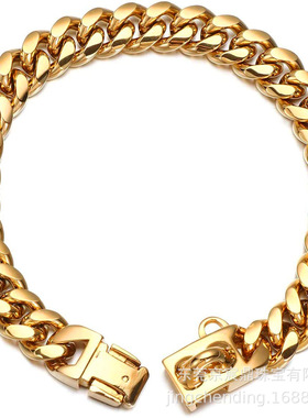 新品14mm金色狗项圈18K镀金嘻哈不锈钢加密狗链项链跨境欧美热销