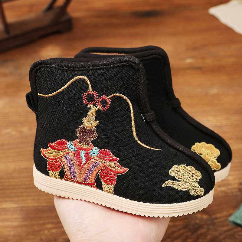 男童漢服鞋冬季加絨棉靴短靴靴子