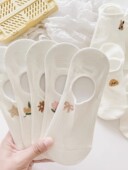 白色袜子女夏季 船袜纯棉刺绣可爱日系隐形袜袜子防滑不掉跟 薄款