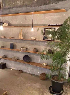 层板置物架墙上隔板展示架书架壁挂实木一字隔板层板中古风背景墙