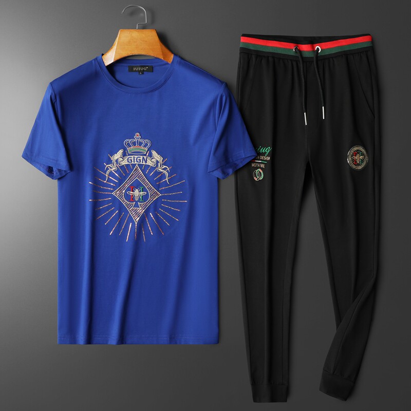 2022夏季伦古奇潮流丝光短袖运动休闲套装男D215-T22185-P205，男装休闲套装，电商D320(原D215)