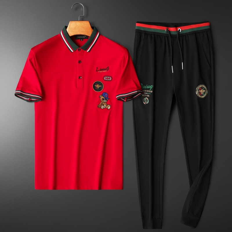 2022夏季伦古奇潮流丝光短袖运动休闲套装男D215-T27727-P210，男装休闲套装，电商D320(原D215)