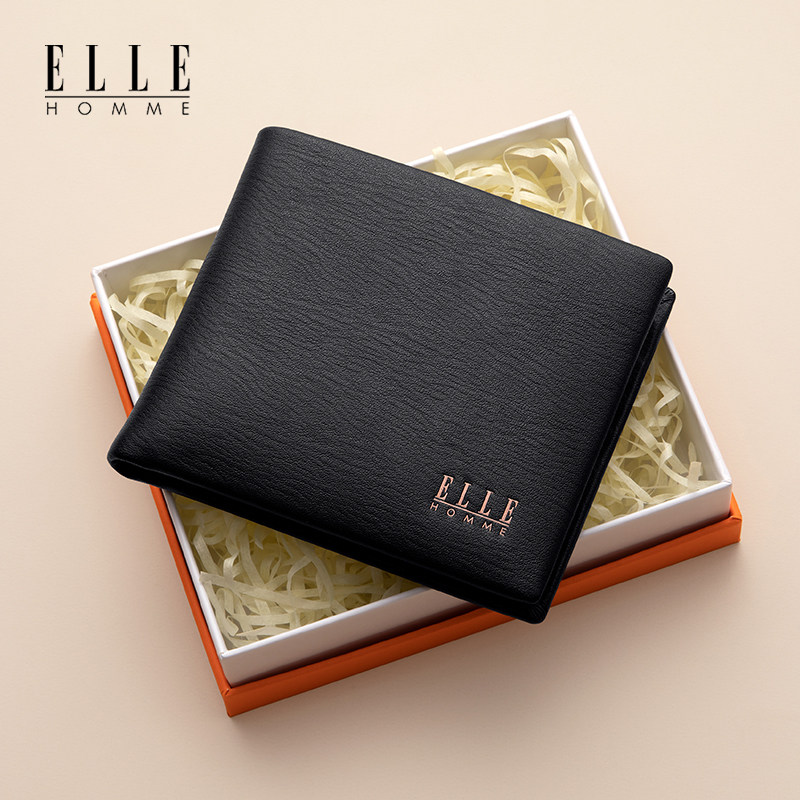 正品elle钱包男士真皮短款皮夹2023新款七夕情人节送男友生日礼物