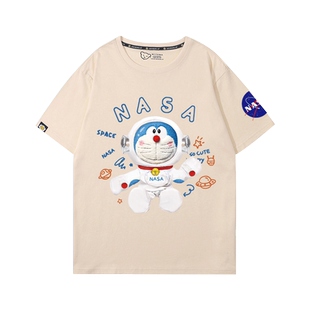 NASA联名哆啦A梦机器猫周边短袖男女夏季纯棉设计感小众T恤百搭潮