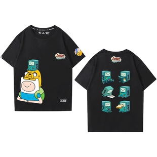 AdventureTime探险活宝阿宝与老皮周边T恤男女纯棉短袖情侣装宽松