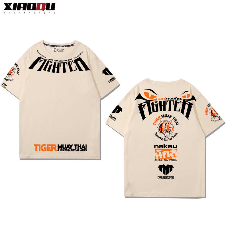 Thai Tiger Boxing Gym Training T-Shirt MMA UFC Mixed Martial Arts Sports Fitness Short Sleeve Cotton Versatile