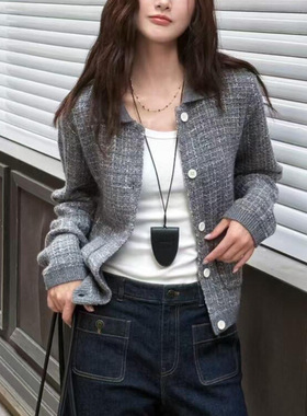 小禾26秋季新款羊毛混纺针织开衫小香风短款外套上衣1252C2066601