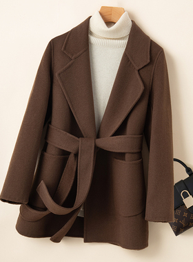 反季毛呢外套双面呢羊绒大衣女小个子短款修身小香风高端毛呢外套