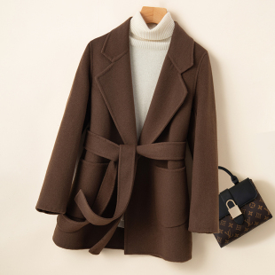 反季毛呢外套双面呢羊绒大衣女小个子短款修身小香风高端毛呢外套