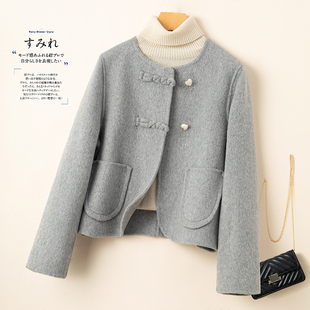 2024年新款女冬季复古纯色双面羊绒大衣短款直筒小香风外套上衣