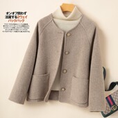宽松高端小个子韩版 秋冬新款 双面羊绒大衣女短款 小香风毛呢外套