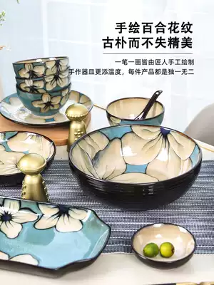 Yuquan Qilixiang dishes tableware set set Korean hand-painted rice bowl soup bowl plate fish plate combination ceramic household