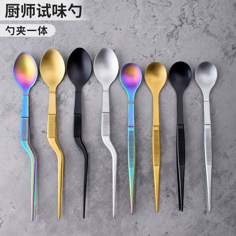 主厨专用不锈钢试味镊勺筷二合一