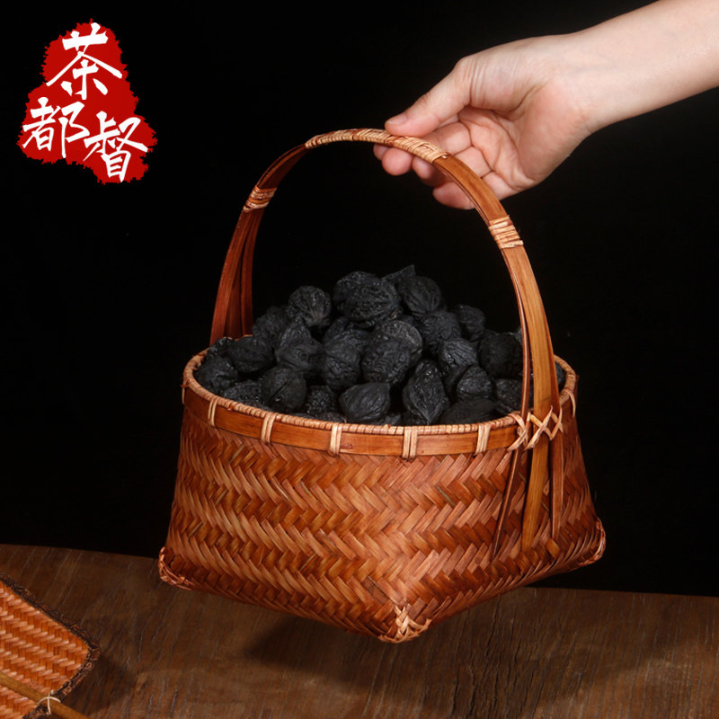 茶都督 手工楠竹炭钵炭筐竹编提篮茶室炭篓橄榄炭覆古家用收纳篮