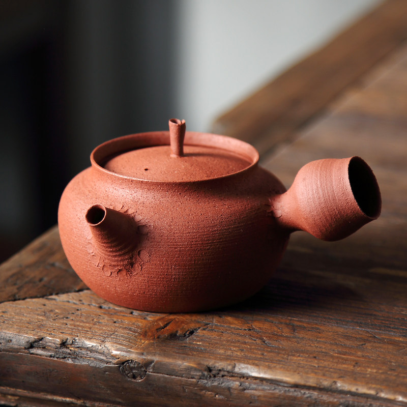 明德园侧把急须壶 紫砂壶粗陶朱泥 潮州手拉壶砂铫泡茶围炉煮茶壶